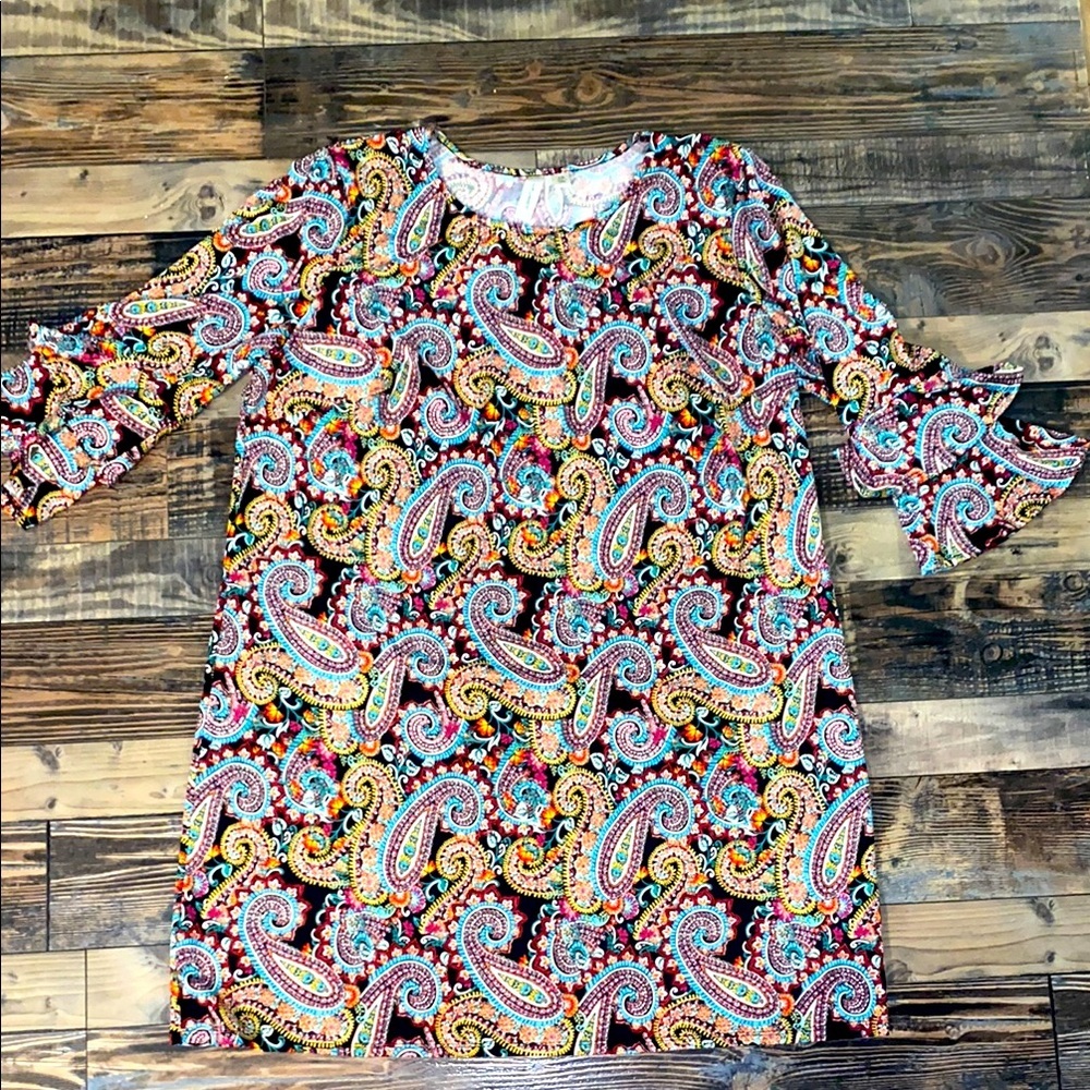 Tacera Paisley Print Ruffle Sleeve Dress size 2X